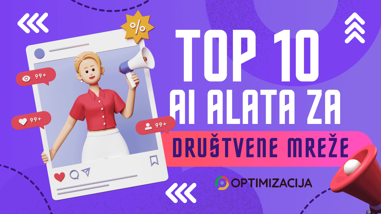 Top 10 AI alata infografika - Pregled najpopularnijih vještačkih inteligencija za automatizaciju, kreiranje sadržaja i upravljanje društvenim mrežama
