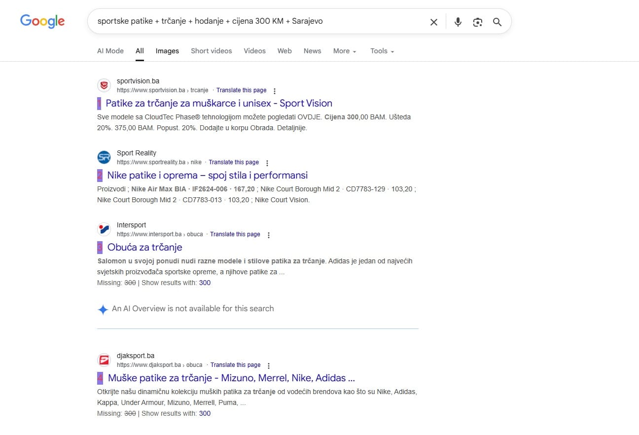 Google rezultati pretrage prikaz u Chrome pregledniku
